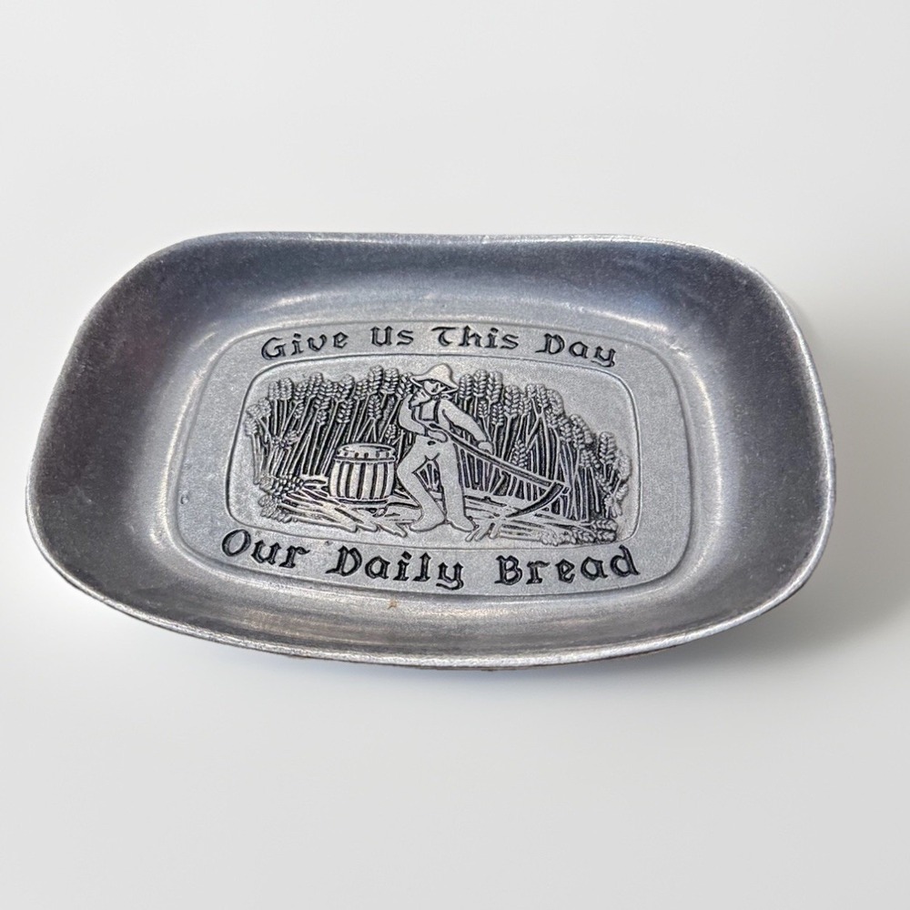 Vintage Farm Give Us This Day Our Daily Bread Pewter Carson Bread Tray Platter